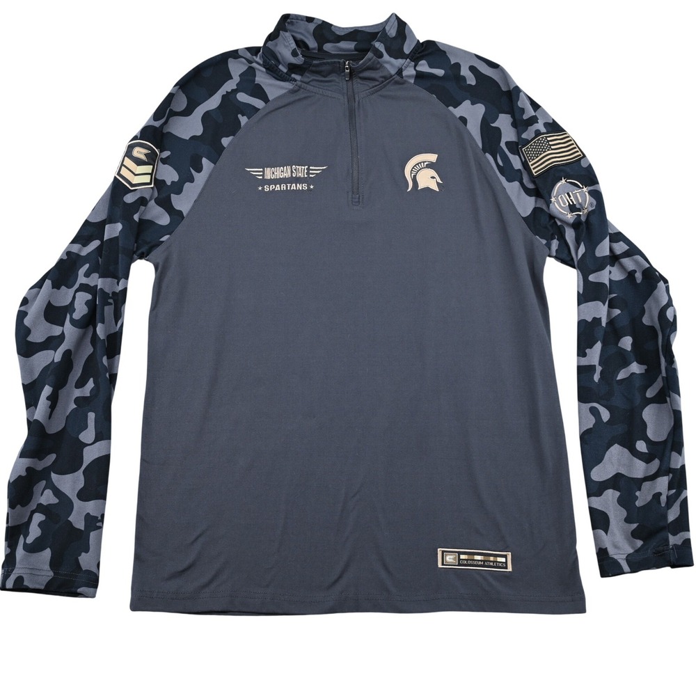 Colosseum Men M Michigan State Spartans OHT Camo Quarter Zip Pullover Jacket